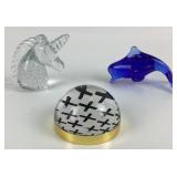 Glass Unicorn, Dolphin, Paperweight