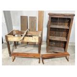 Dropleaf table base, rustic shelf, wood leaves