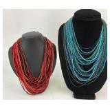 Costume multi strand Beaded Necklaces in Red, Turq