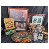 Wine Themed Decor, Framed Art, Tin Containers