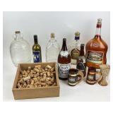 Large Glass wine Bottles, Crown Royal, Corks