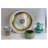 Homer Laughlin Cake Plate, Avon Mini Pitcher, Ariz