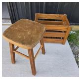 Wooden Stool And Slatted Storage Organizer