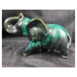 Green Glazed Ceramic Elephant Figurine