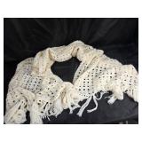 White Crocheted Stole With Fringe