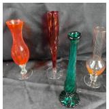 Hand-Blown Glass Bud Vases in Red, Green, Clear