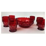 Red Pressed Glass Bowl And Tumblers