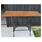 Domestic Cast Iron Treadle Table Base With Wood To