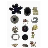 Costume Jewelry Brooches: Art Silver tone, enamel