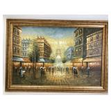 Framed Paris Street Scene Oil Painting 30 in. X 42