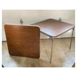 2 folding card tables wood grain