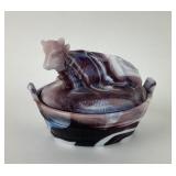 Purple Slag Glass Cow Nesting Covered Dish