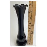 Black Amethyst Glass Ruffled Ridge Vase