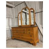 Wood dresser, 3 part mirror