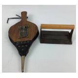 Vintage Wood, Brass & Leather Fireplace Woodstove