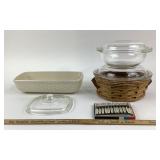 Longaberger Dish, Pyrex Glassware, Mini Forks