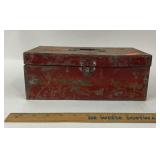 Red Metal Toolbox With Removable Tray And Rustic P