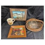Framed Diorama, Basket With Bird Print, Mug