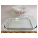 Pyrex: Gooseberry Pattern & Clear Glass Casserole