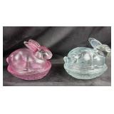 Pink, Blue Glass Bunny on a Nests