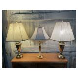 3 brass table lamps
