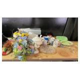 Crystalware, Ceramic Mugs, Faux Floral Arrangement