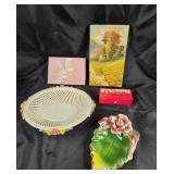 Capodimonte Basket, Ceramic Leaf Dish, Litho Boxes