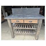 Rustic Bench With 2 Drawers, 2 Shelves & Hooks On