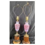 Fenton Cranberry Opalescent Coin Dot Lamps
