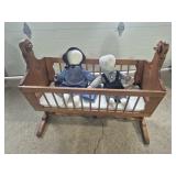 Wood Doll Cradle With 2 Dolls