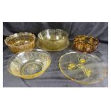 Amber Depression Glass Bowls, Plates