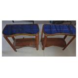 Wood Side Tables With Blue Glass Tops