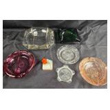 Glass Ashtrays And Ceramic Figurine