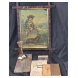 Framed Artwork, Glass Vase, Hymnals