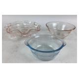 Pink, Blue Depression Glass Bowls