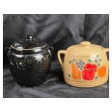 Two Ceramic Lidded Jars With Floral, Fruit Designs