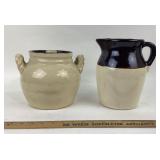 Stoneware Pitcher, Handled Bean Jar With Lid