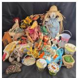 Handmade Fabric Dolls, Easter Decorations, Tin Buc