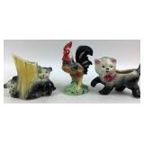 Ceramic Animal Figurines Including Cat, Rooster, B