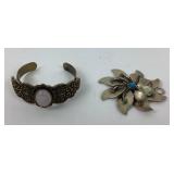 Pink Opal Cuff Bracelet & Pendant