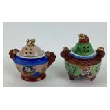 2 Japan Satsuma Moriage Incense Burners Hand