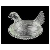 Clear Pressed Glass Hen-on-Nest Dish