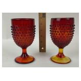 Amberina Hobnail Glass Goblets