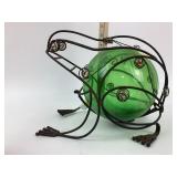 Vintage Metal & Green Glass Sphere Frog Scuplture