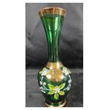Noritake Green Glass Vase With Gold Trim