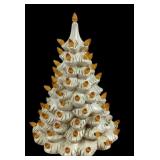 White Ceramic Christmas Tree With Orange Bulbs