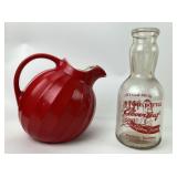 Red Ceramic Pitcher, Cloverleaf Milk Bottle