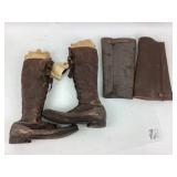 World War I Officer Field Boots, Leather Gaiters