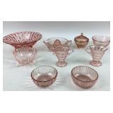 Pink Depression Glass Bowls, Creamers, Sugar Dishe