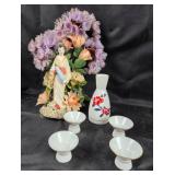 Japanese Porcelain Sake Set, Geisha Figurine